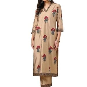 Soch Womens Earth Chanderi Blend Floral Print Kurta Set